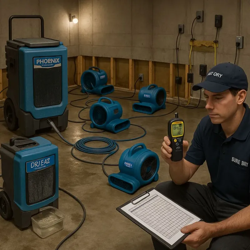 Structural Drying and Dehumidification process in Fairview, CA